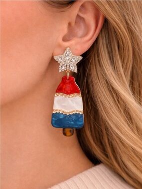 NEW!  Red White Blue Popsicle Star Drop Earrings
